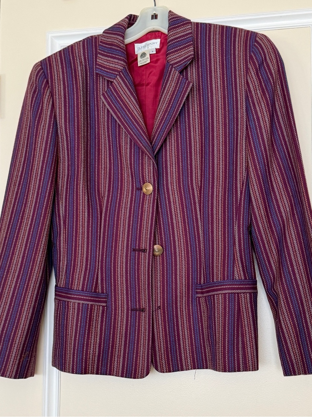 Striped Women's Wool Blazer in Burgundy and Purple